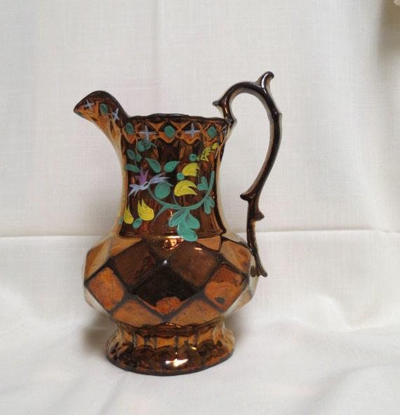 Antique Large Copper Lustre Luster Pitcher by KansasKardsStudio