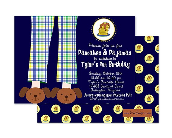 PANCAKES & PAJAMAS Birthday, Boy Invitation, Digital or Professionally Printed Invitation Il_570xn