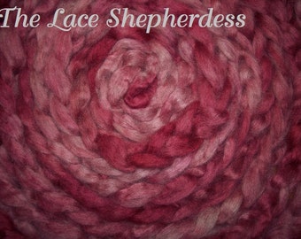 Hand dyed Coopworth Wool Pin Draft Roving. 6.6 oz."Rose Memory"
