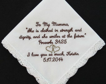 Embroidered Wedding Handkerchief for the Mother of the Bride