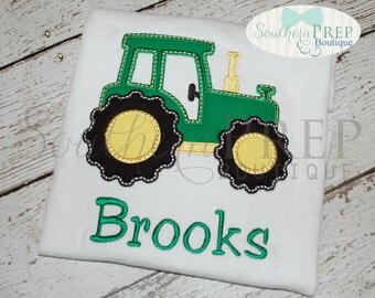 Claire & Charlie Boys Light Blue Shirt - Applique Tractor main image 1