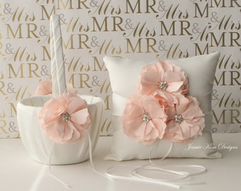 Ring bearer pillow and flower girl basket set