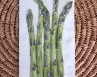 Handpainted Asparagus Ceramic Tile -- 4x8 Culinary Series tile, kitchen backsplash. For installation. restaurant decor