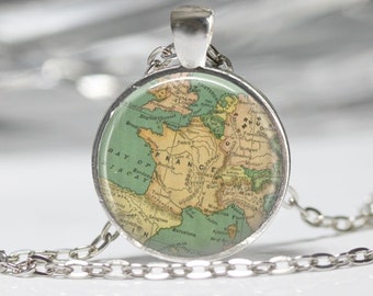 World Map Necklace Map Pendant Glass Jewelry Globe Necklace France Map Necklace