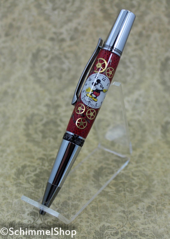 Vintage Watch Parts Pen on red Kevlar Fiber, Handmade Pen.