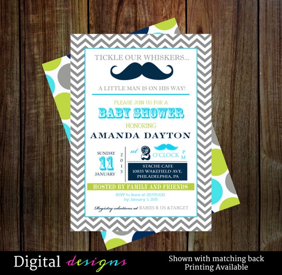 Mustache boys shower invitations little man in aqua and lime green printable NO.110 Il_570xn