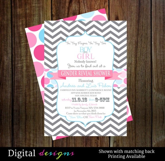 Gender reveal shower invitations - pink and blue baby shower digital file, printable Il_570xn