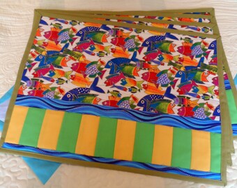 Quilted Table Placemats - Dinning Table Placemats - Laurel Burch Fabric Placemats - Dinner Placemats - Patchwork Placemats