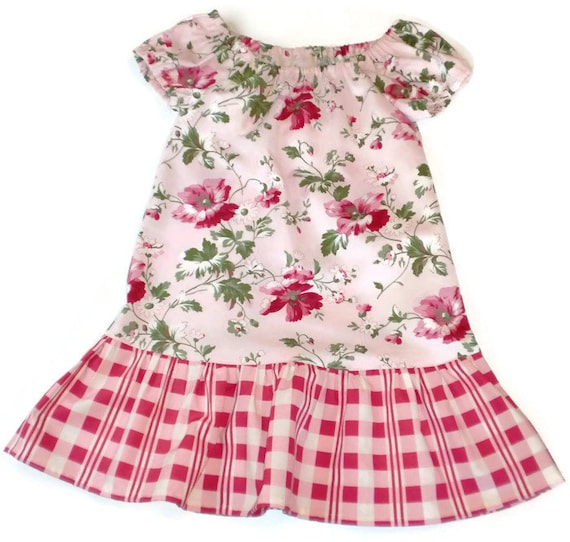 Girl Peasant Dress, Toddler Peasant Dress, Floral Girl Dress, Floral Toddler Dress, Little Girl Dress, Girls Floral Dress, Pale PInk Dress
