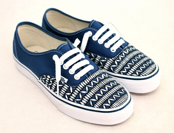 Items similar to Tribal looking Phone Cord Vans - Hand Painted Navy ...