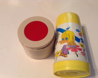 1970s hippie vinyl lunch box with thermos love and peace