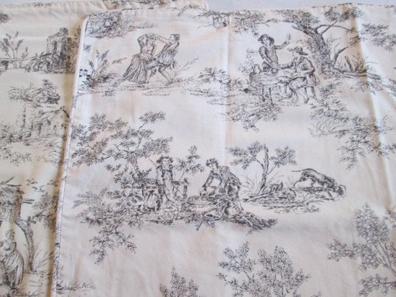 French Toile bed skirt aka Dust ruffle 2 pillow by Myshop1020