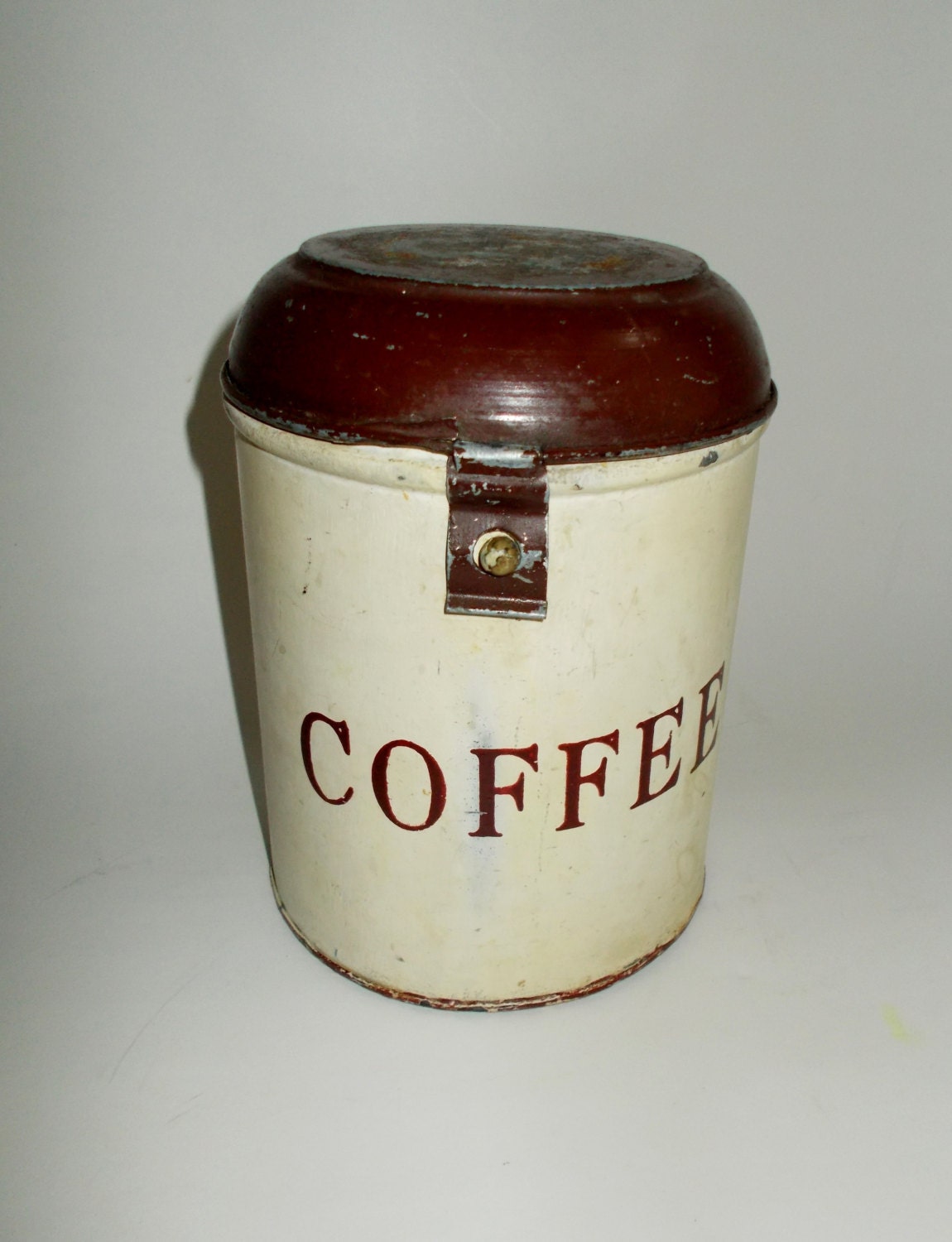Vintage Tin Coffee Canister Brown Ivory