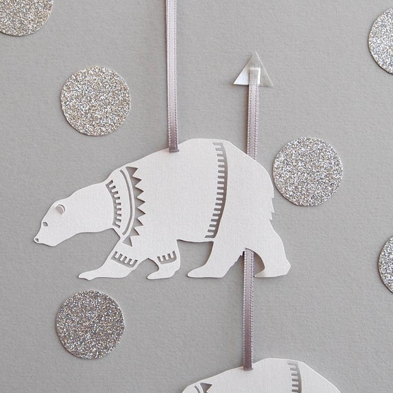 Set of Six Papercut Polar Bear Decorations/Gift Tags