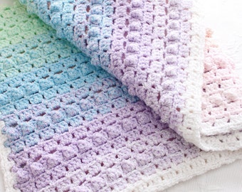 Crochet Pattern Rainbow Baby Blanket Pretty Popcorn Stitch