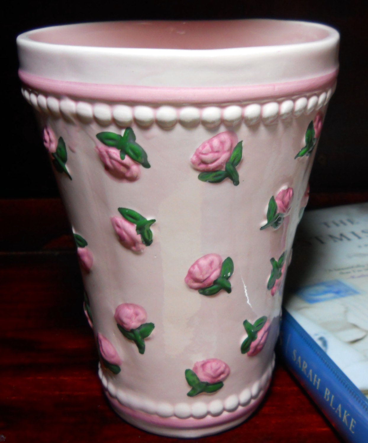 Pink Rose Vase Cottage Chic Vase Vintage Pink Rose Vase