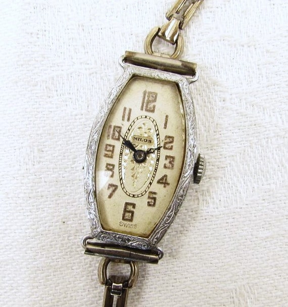 Art Deco Milos Wrist Watch 15 Jewel Ladies By Fortyacrevintage