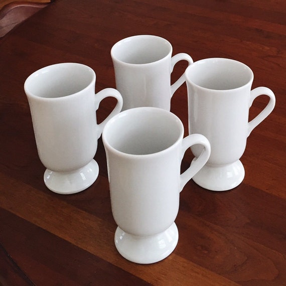 Items similar to Four White Pedestal Coffee or Tea Mugs Perfect for