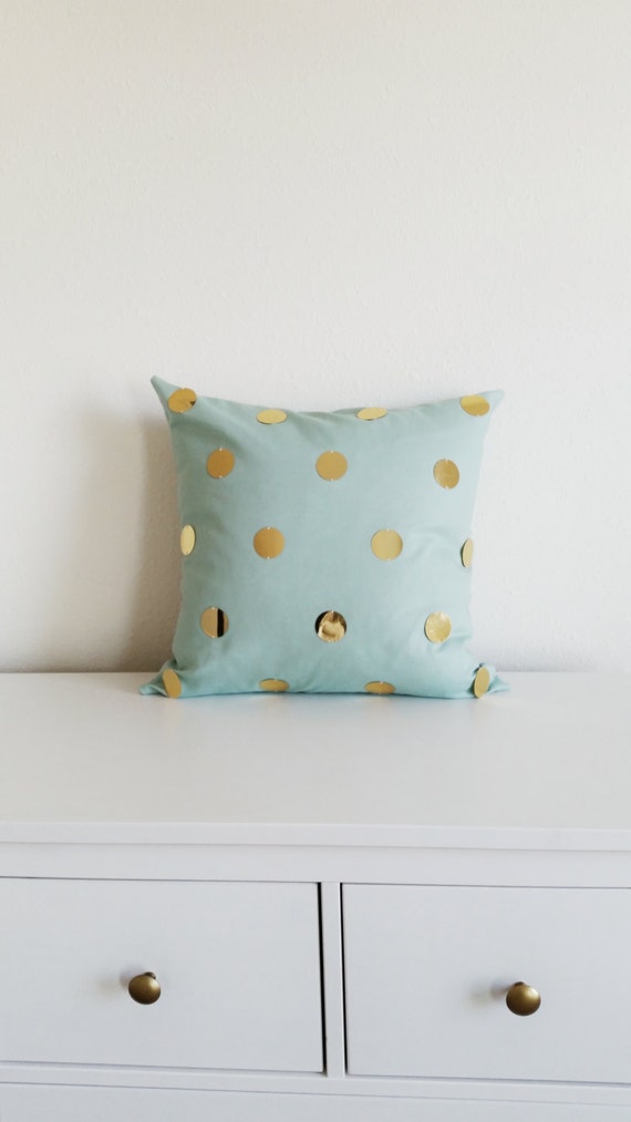 Gold Sequin Polka Dot Accent Pillow Cover (20x20) Gold + Mint