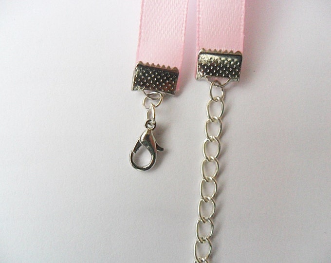 Pink satin choker necklace with a width of 3/8” inch, pick your neck size.