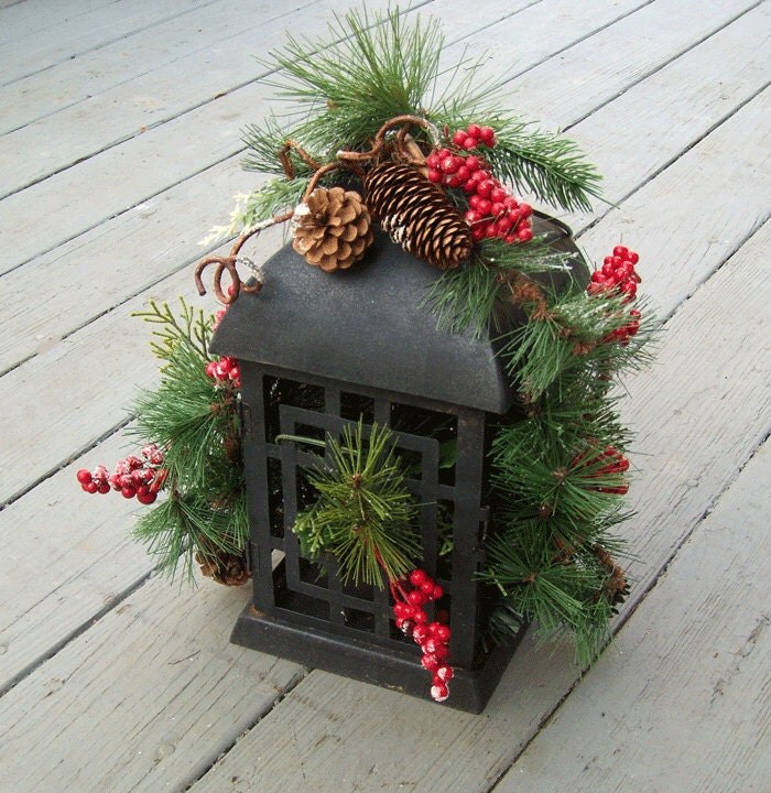 HOLIDAY EVERGREEN LANTERN Winter Rustic Country by Oddsurd on Etsy