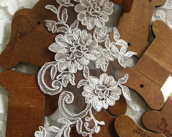 Ivory Alencon Lace Applique, bridal lace applique, cord lace applique, bridal headpiece CGDH009