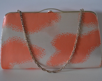 Silver and orange brocade handbag or clutch purse, wedding purse, 1980s vintage Japanese