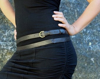 Thin Wrap Around Leather Belt-skinny belt-Womens Leather