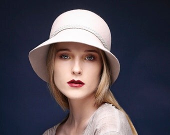 CHRISTMAS SALE , Felt cloche hat / Women beige hat / Felt cloche hat