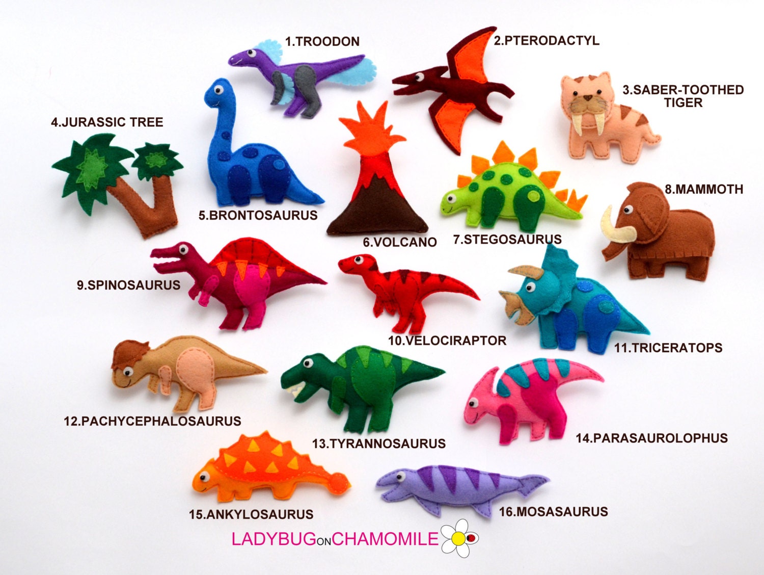 Dinosaurs felt Magnets CHOOSE YOUR ITEMS by LadybugOnChamomile