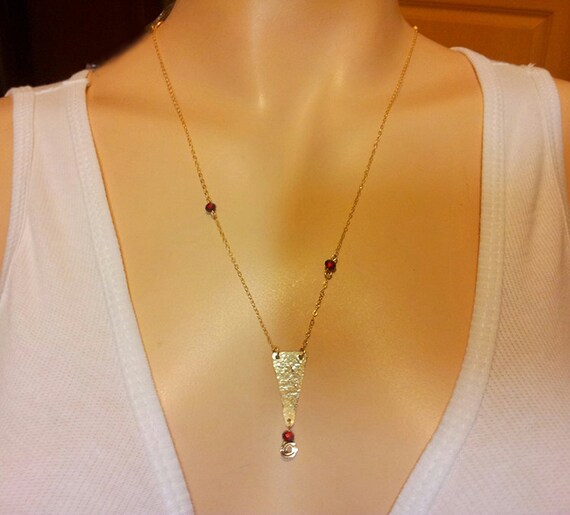 Ruby Birthstone: Triangle necklace with Ruby Gold filled Layer ...