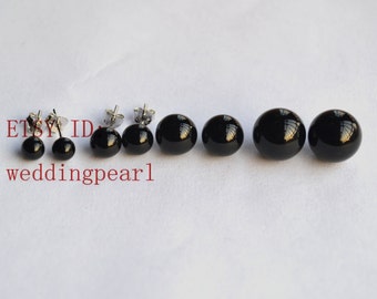 SELECT SIZE,black earrings, round agate earrings,black stud earrings,black agate earing studs,sterling silver stud,round stone earings studs