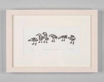 Lino Cut Print - Animated Birds