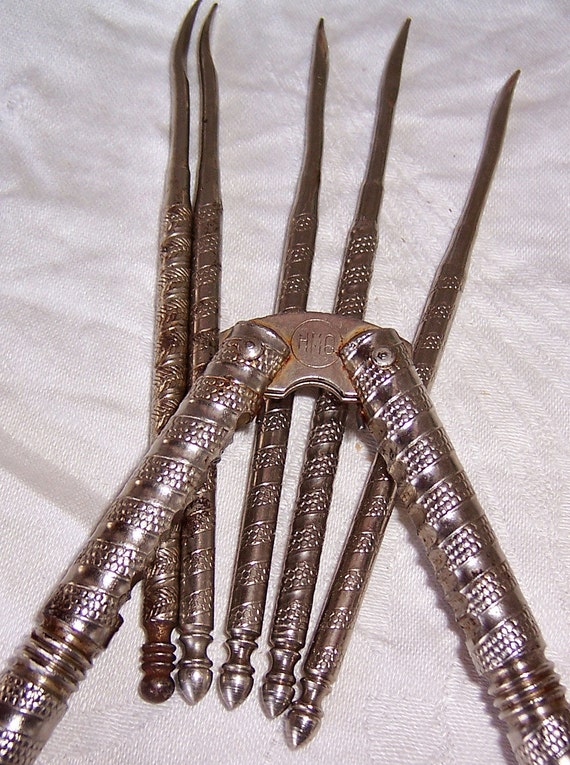 Vintage Chrome Silver Nutcracker with Five Nut Picks Old