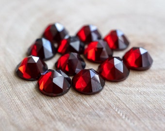 SALE 6mm Garnet faceted cabochon. red gemstone garnet cab rose cut cab low profile
