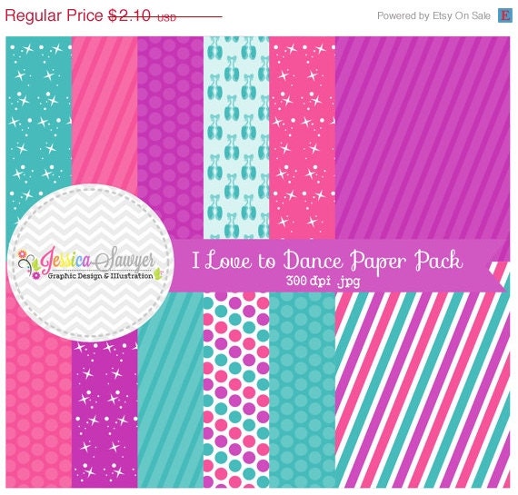 50% OFF- CLEARANCE - dance digital paper pack - girls background - card making - invitation - printable papers INSTANT Download, Il_570xn