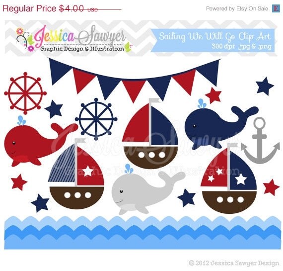 50% OFF - INSTANT DOWNLOAD, sailing clip art, whale clipart, sail boat, nautical graphic, commercial use for invitations, announcements, de Il_570xn