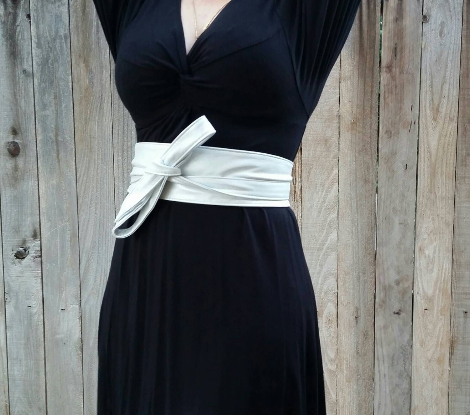 REVERSIBLE Obi leather belts metallic white wrap wide belt