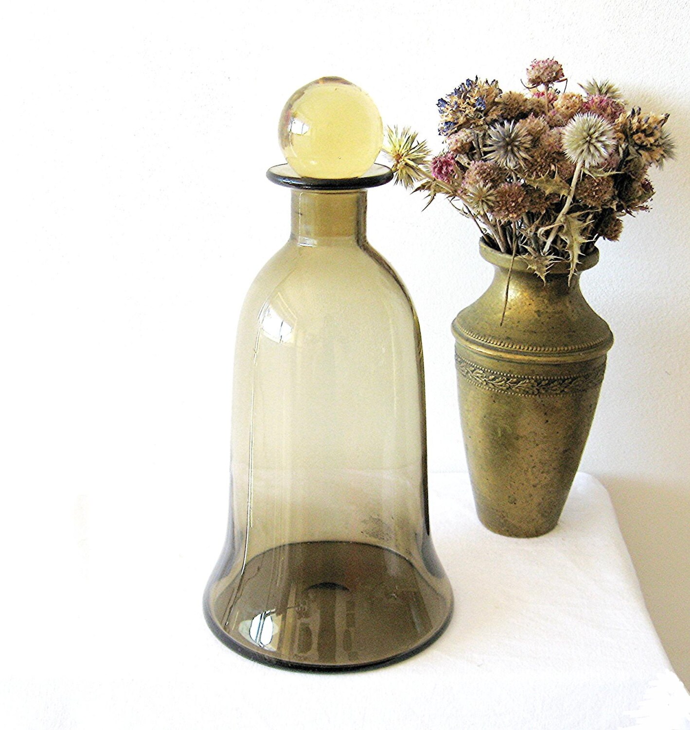 Brown Glass Bottle Decanter French Vintage 1970 by Juslapuce