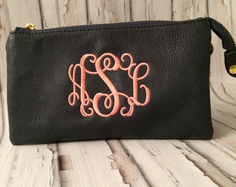 Cross body Purse Navy Coral Wristle t Clutch Monogrammed Personalized ...