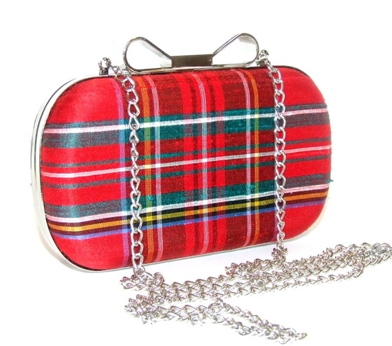 red tartan clutch bag