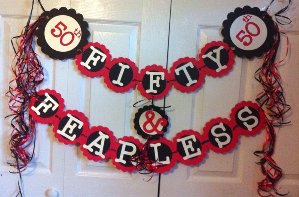  50th Birthday Decorations Party Banner Fifty Fearless