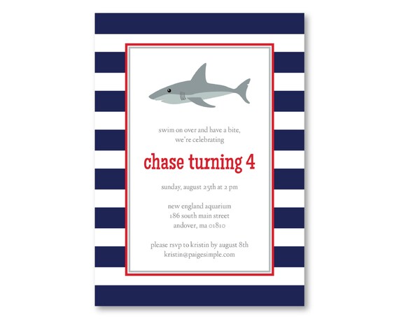 Preppy Shark Birthday Invitation (Shark Invitation, Shark Party Invitation, Baby Shower, Shark Birthday Invitation, First Birthday, 1st) Il_570xn