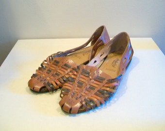 Vintage Huaraches Multi Color Woven Leather Mexican Southwest Sandals ...