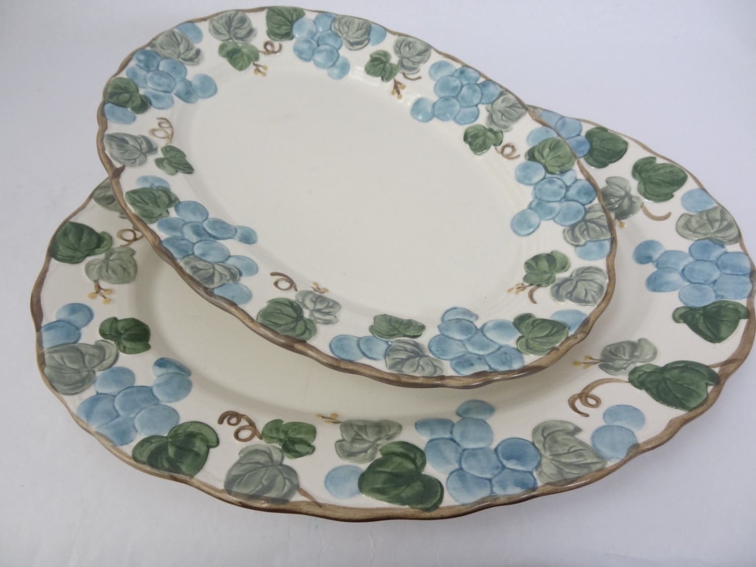 Two Platters Plates Grapes Grapevine Mexlox Vintage Serving Dishes 60s