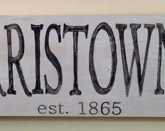 Handpainted distressed Town Name Sign, Wood 24x7
