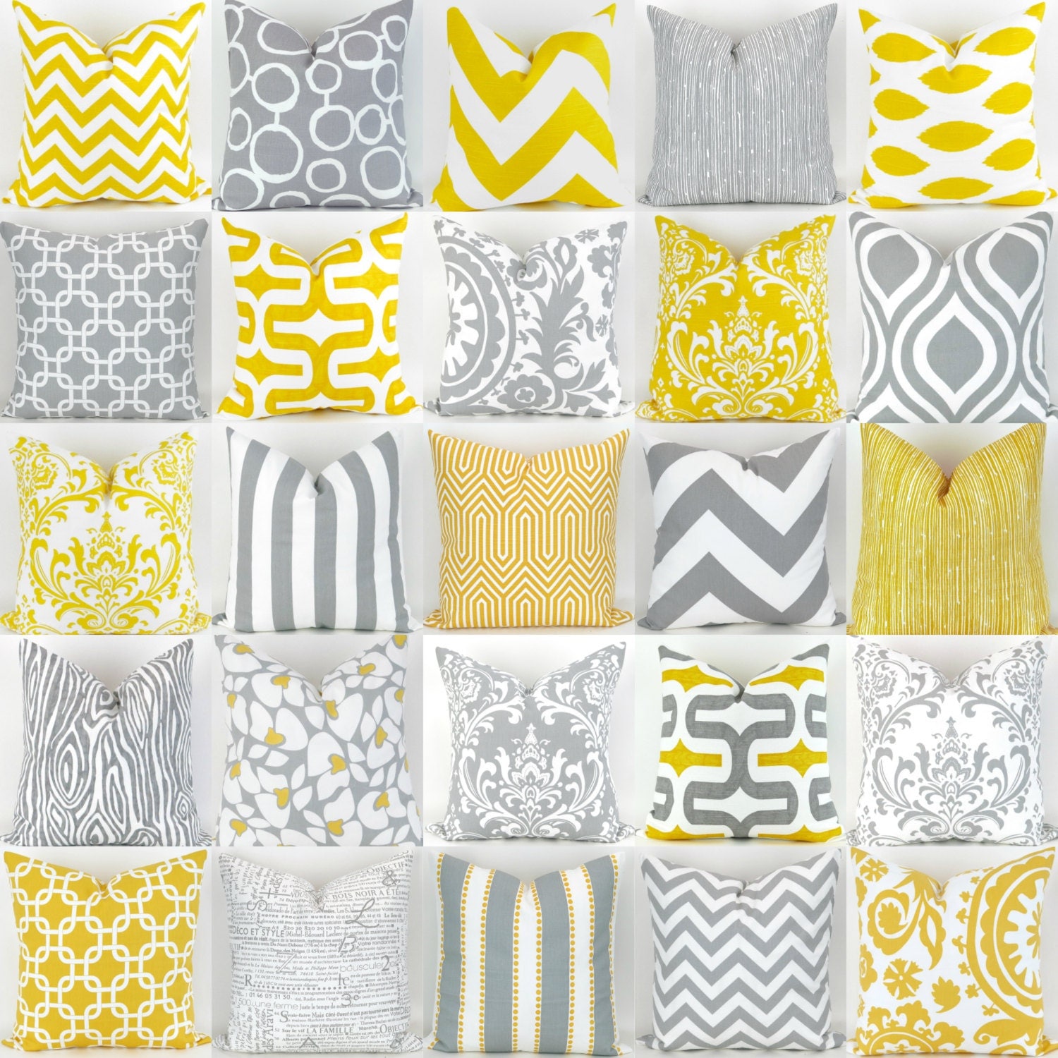Yellow & Gray Pillow Covers 18x18 inch Mix/Match patterns