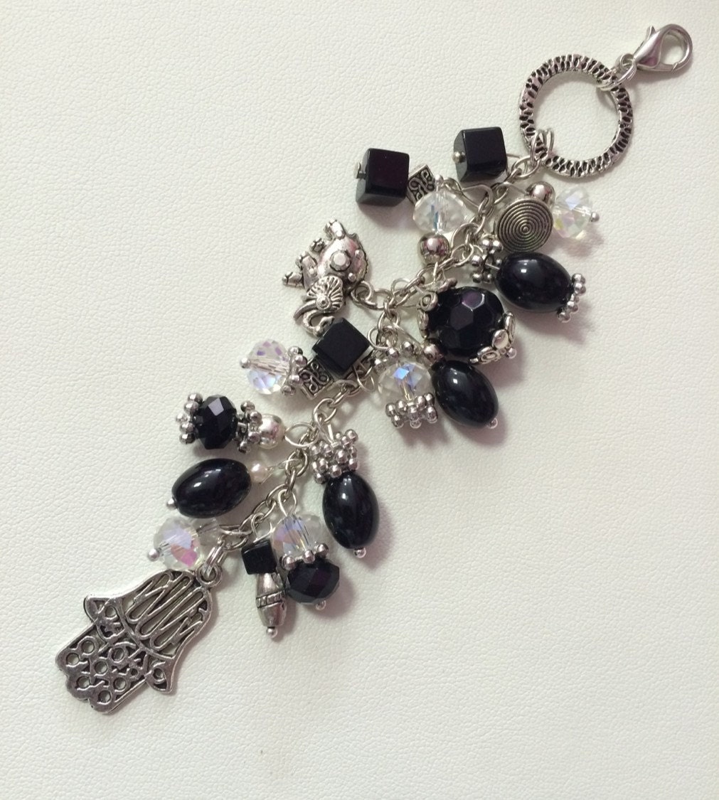 Hamsa Onyx Beaded Purse Charm Charm zipper by AlyChrisBoutique