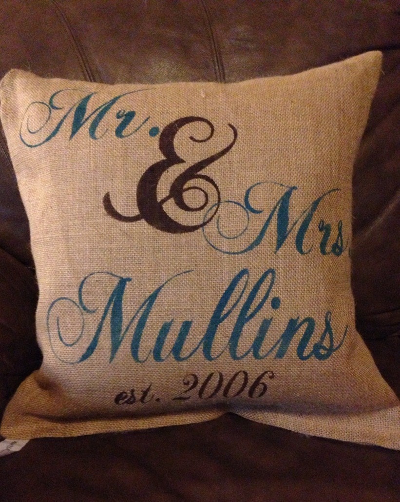 Personalized mr and mrs pillow burlap pillow wedding gift