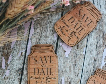 Custom Engraved Save the Date Magnet, Mason Jar Wood Magnet Invitation, Wedding Favor Magnet, Wood Invitation